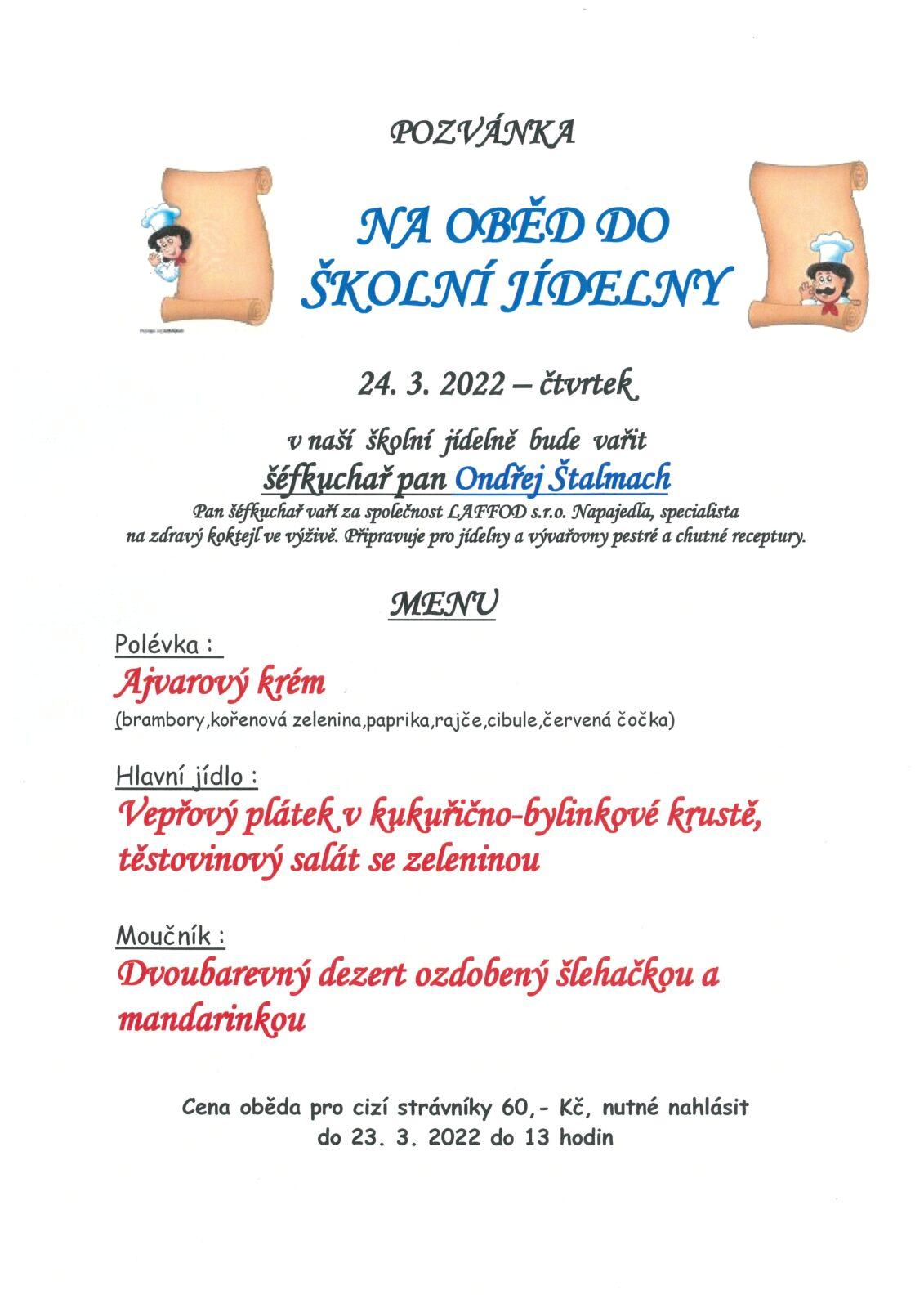 Pozvánka na oběd do školní jídelny - 1
