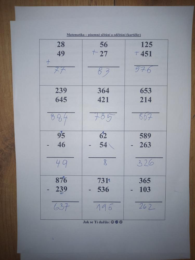 Distanční výuka ve třetí třídě 30. 4. - 2