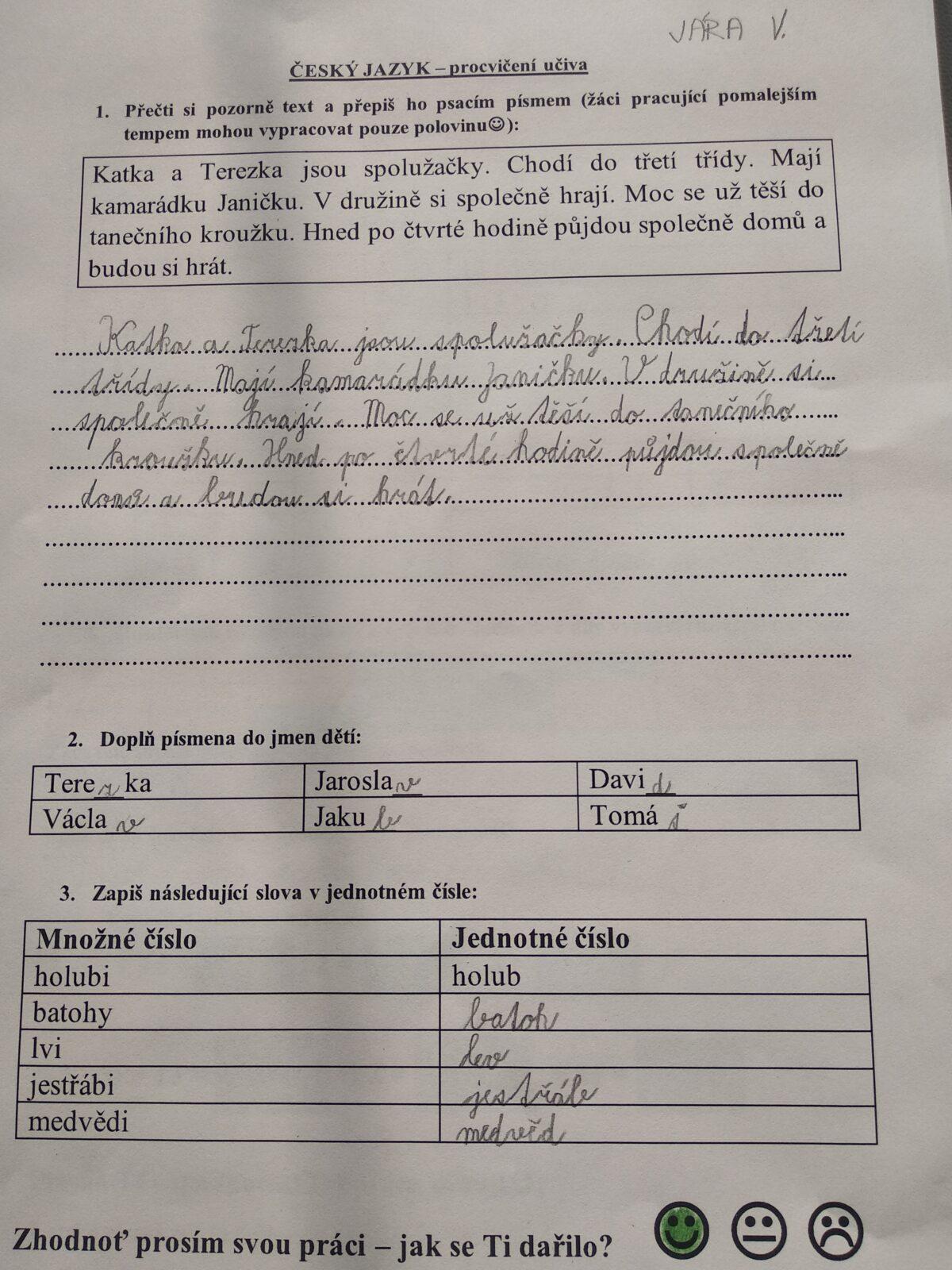 Distanční výuka ve třetí třídě 23. 10. - 12