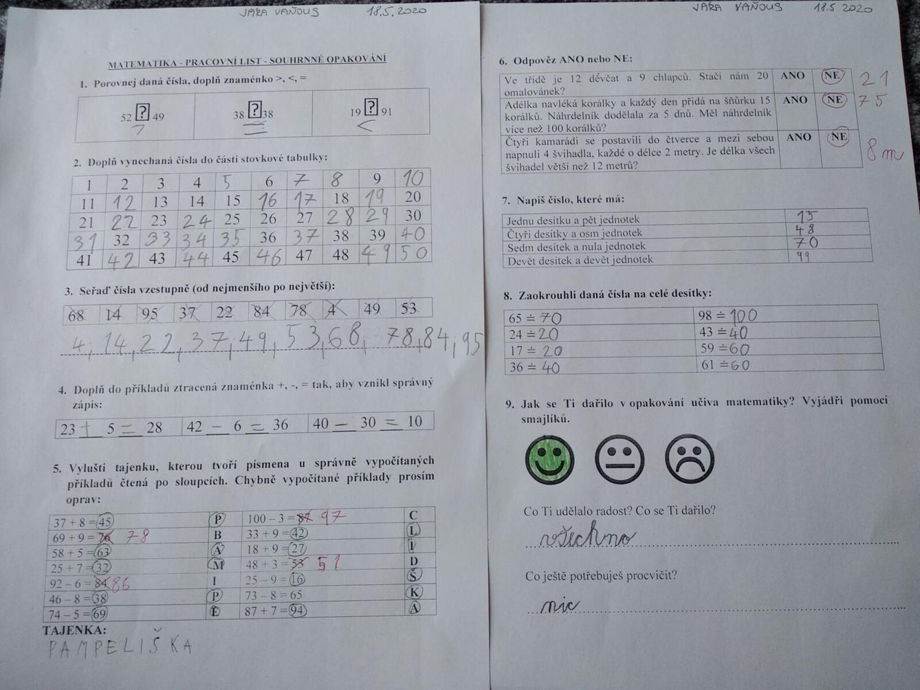 Výstupy druháčků z domácího učení 20. 5. - 7