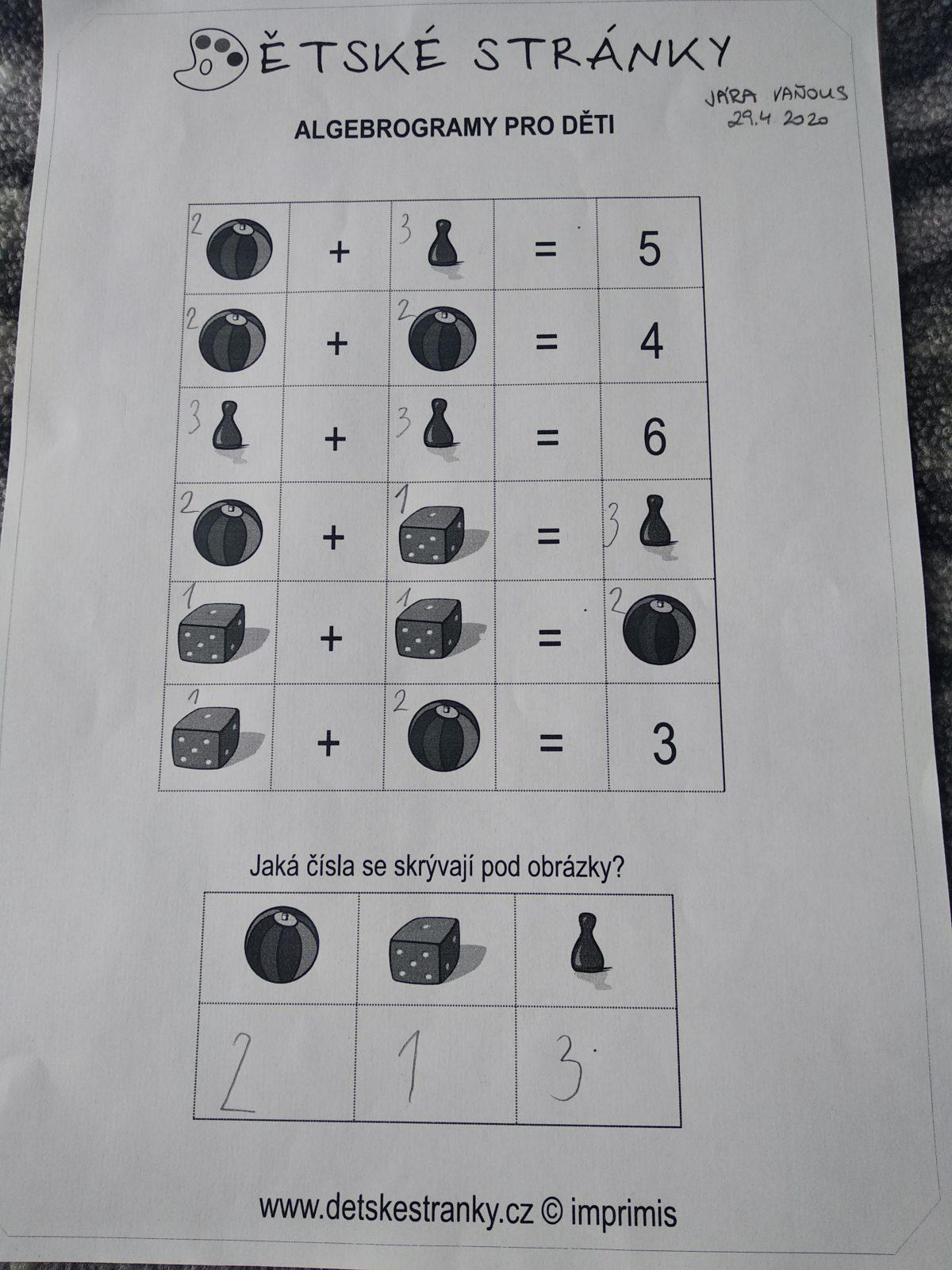 Výstupy druháčků z domácího učení 29. 4. - 3