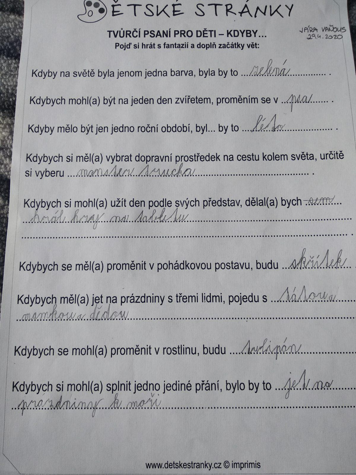 Výstupy druháčků z domácího učení 29. 4. - 4