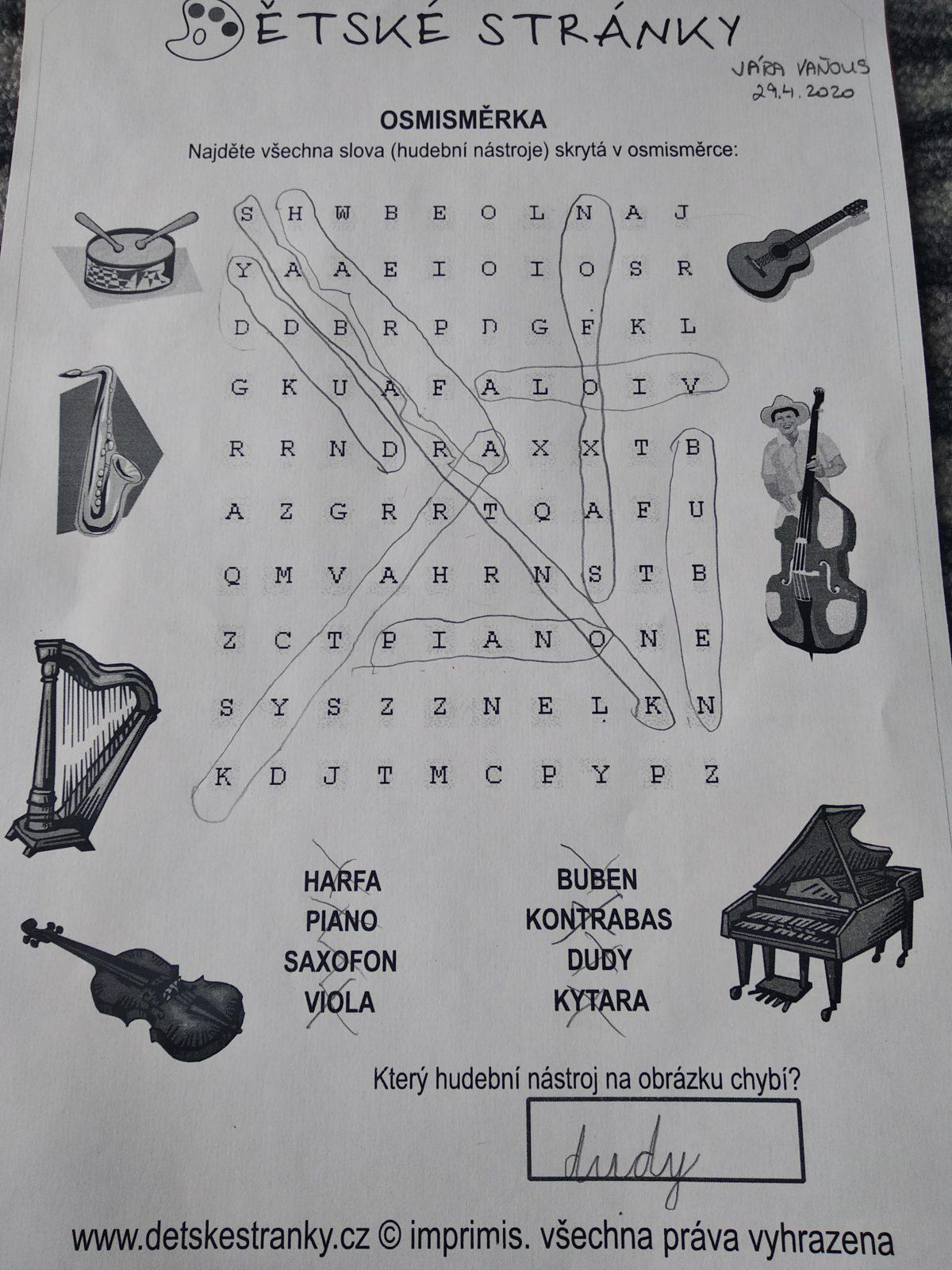 Výstupy druháčků z domácího učení 29. 4. - 5