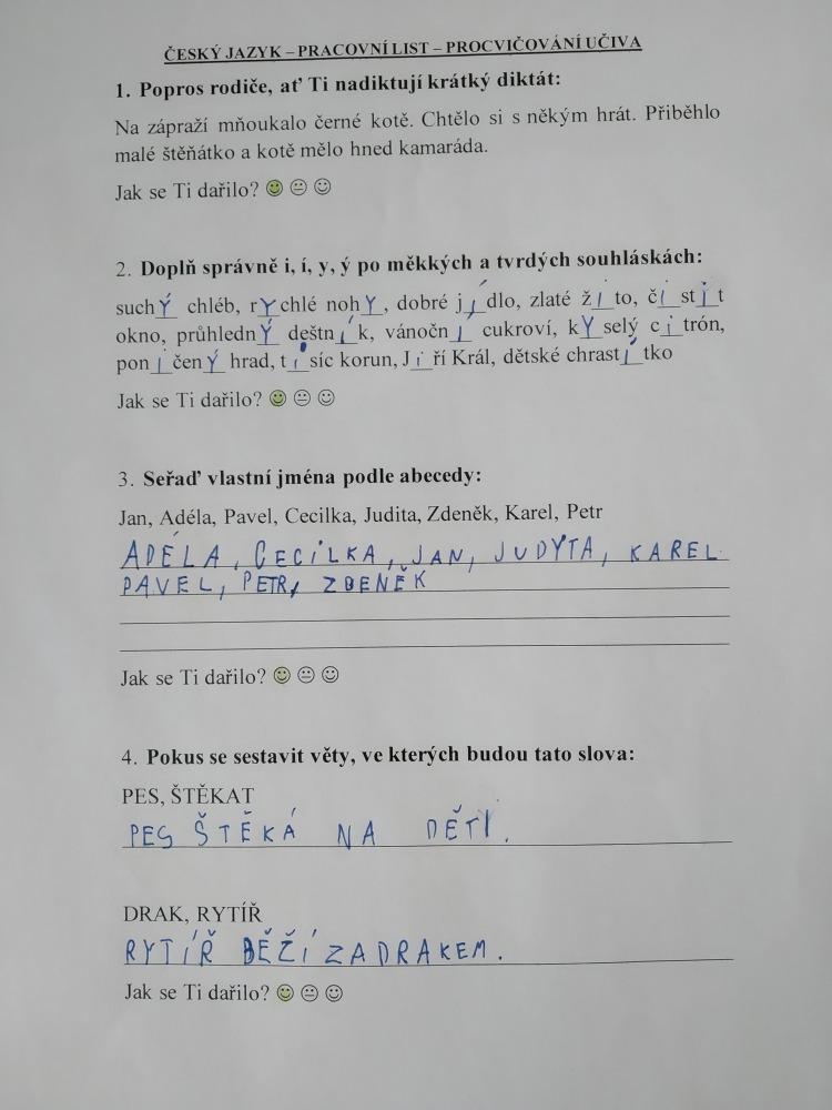 Výstupy druháčků z domácího učení 26. 4. - 5