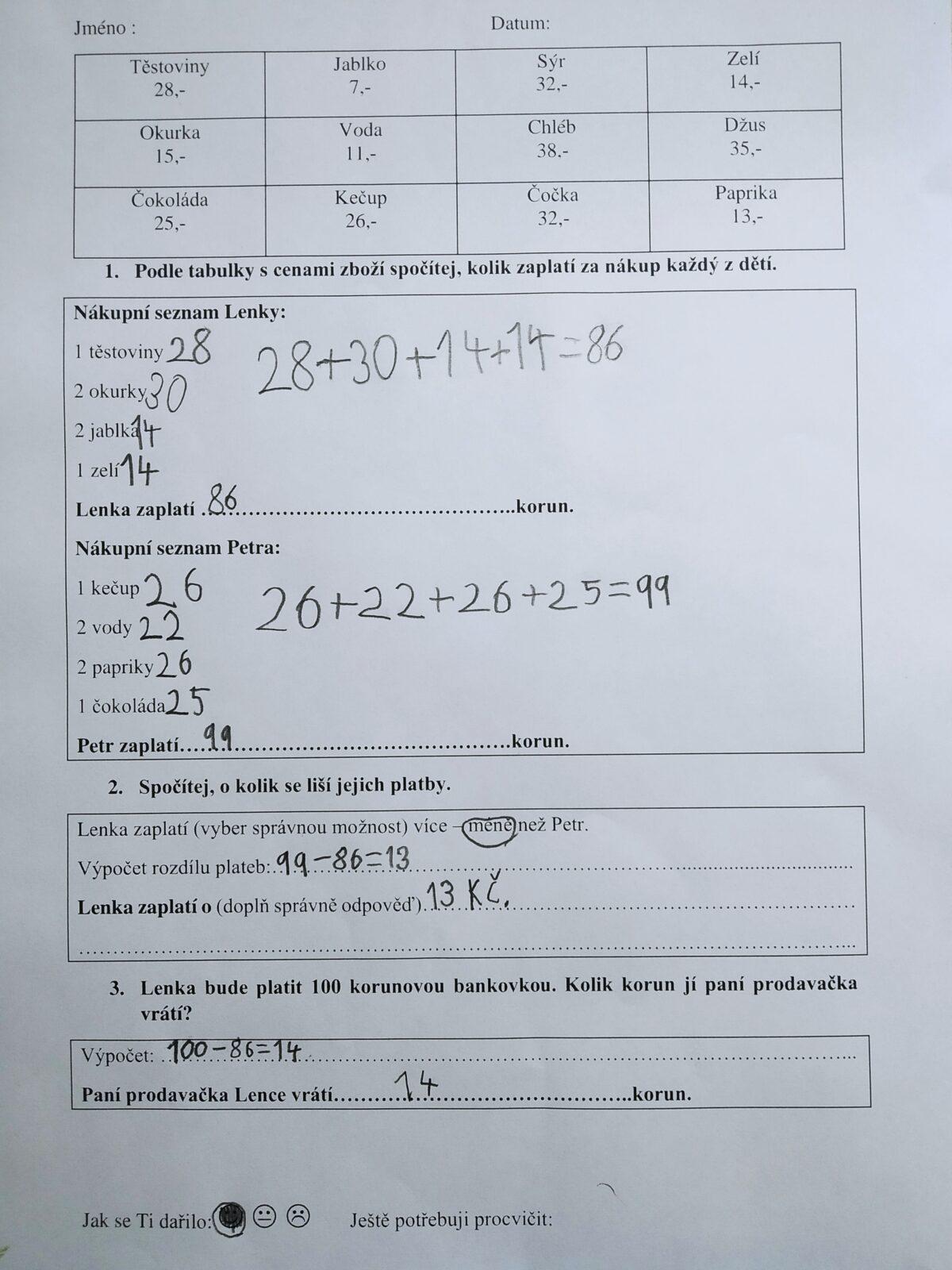 Distanční výuka ve třetí třídě 13. 11. - 15