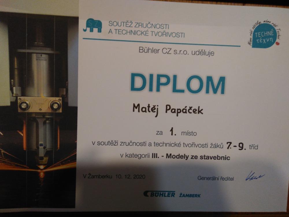 Úspěch Matěje Papáčka na soutěži Techné - 2