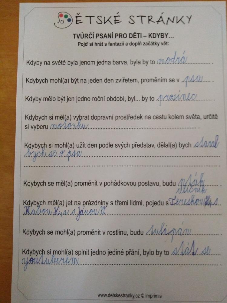 Výstupy druháčků z domácího učení 8. 5. - 15