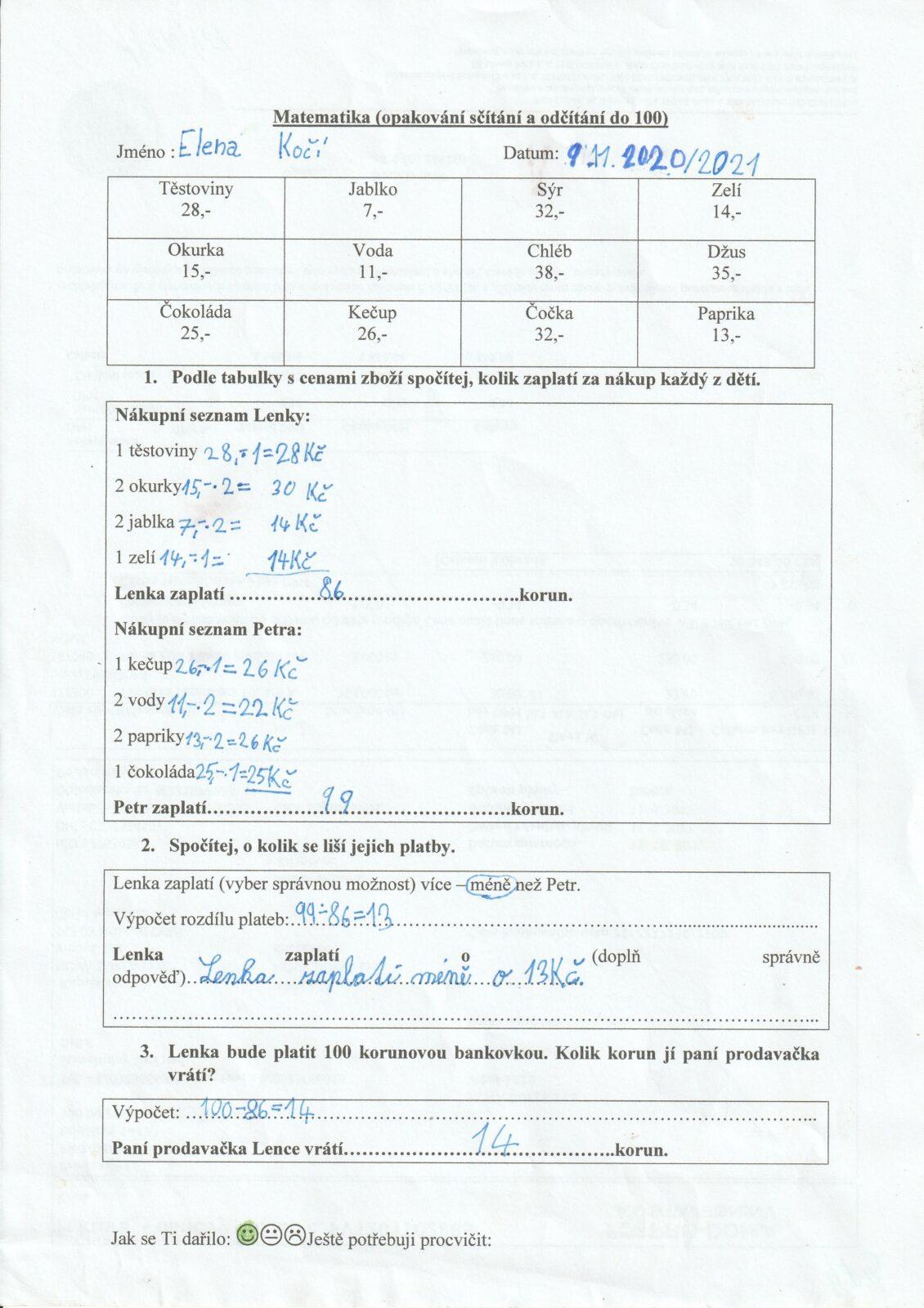 Distanční výuka ve třetí třídě 13. 11. - 6