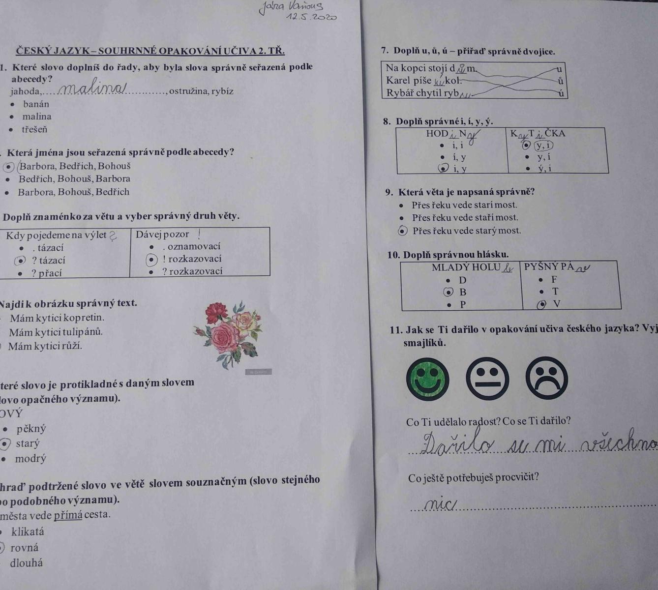Výstupy druháčků z domácího učení 12. 5. - 12