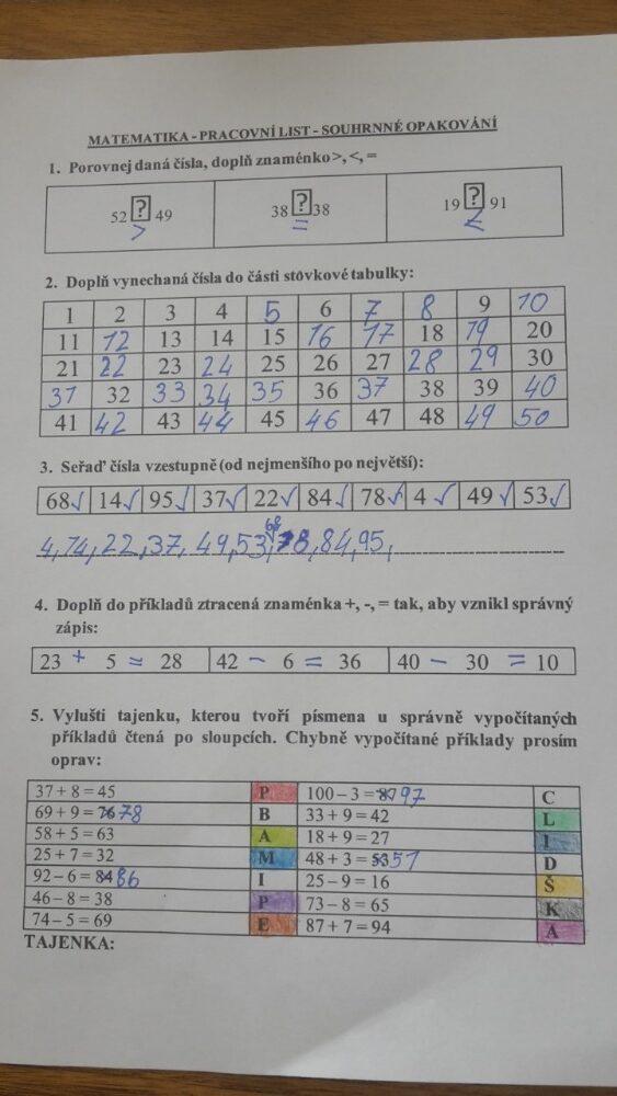 Výstupy druháčků z domácího učení 24. 5. - 31