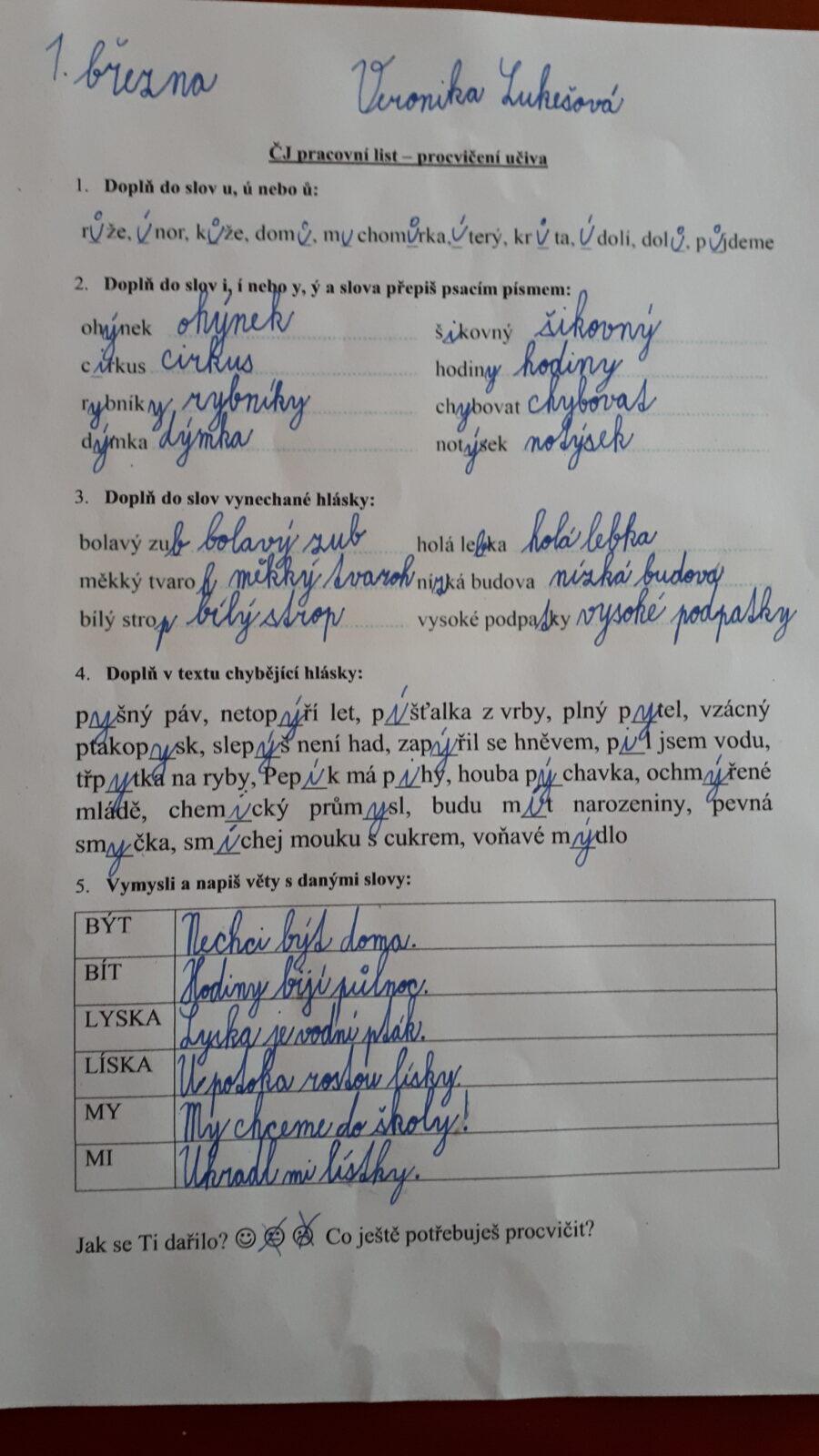 Distanční výuka ve třetí třídě 5. 3. - 7